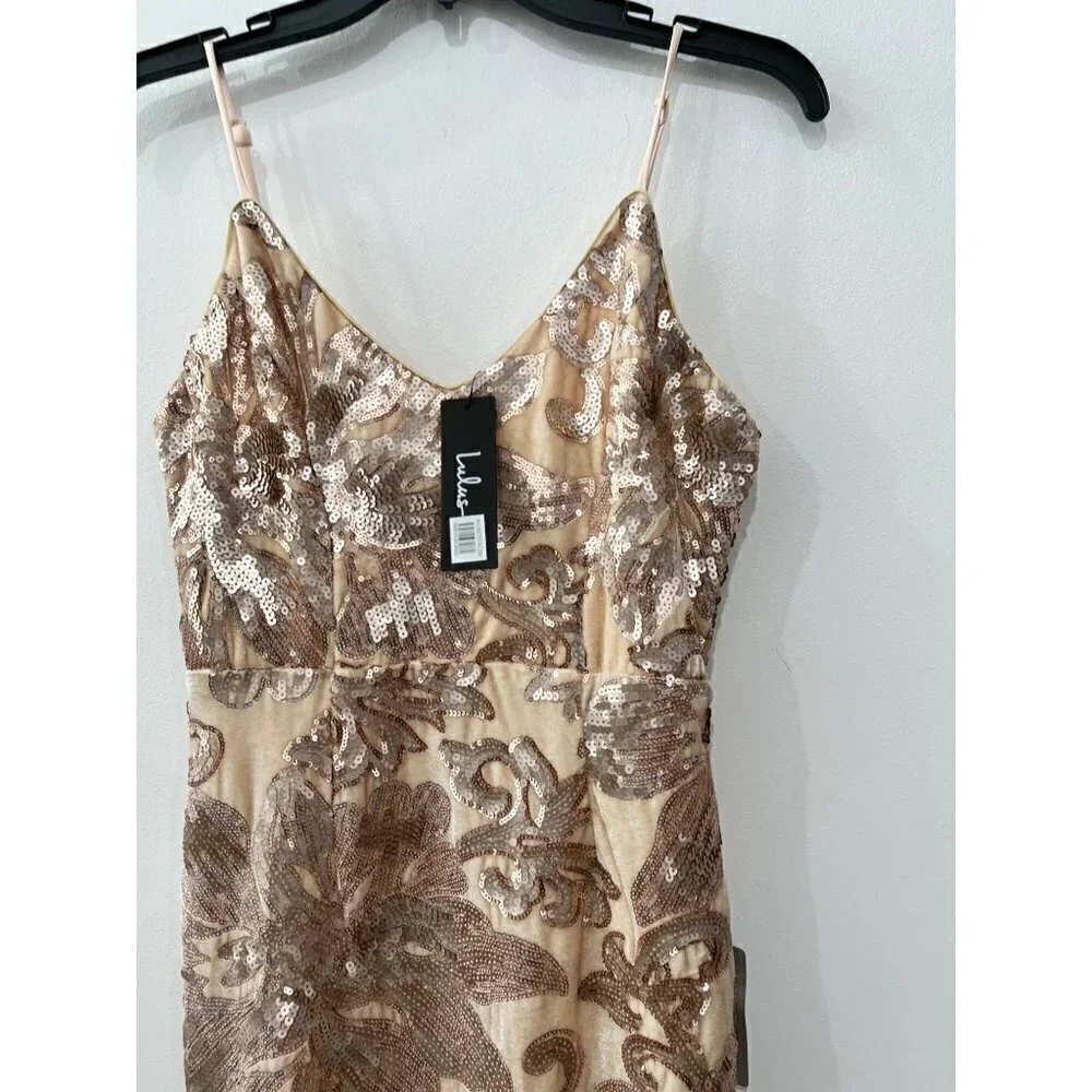 New Lulus Size S Love to You Blush Sequin Velvet Maxi Gown Velour Mermaid Dress - Picture 13 of 14